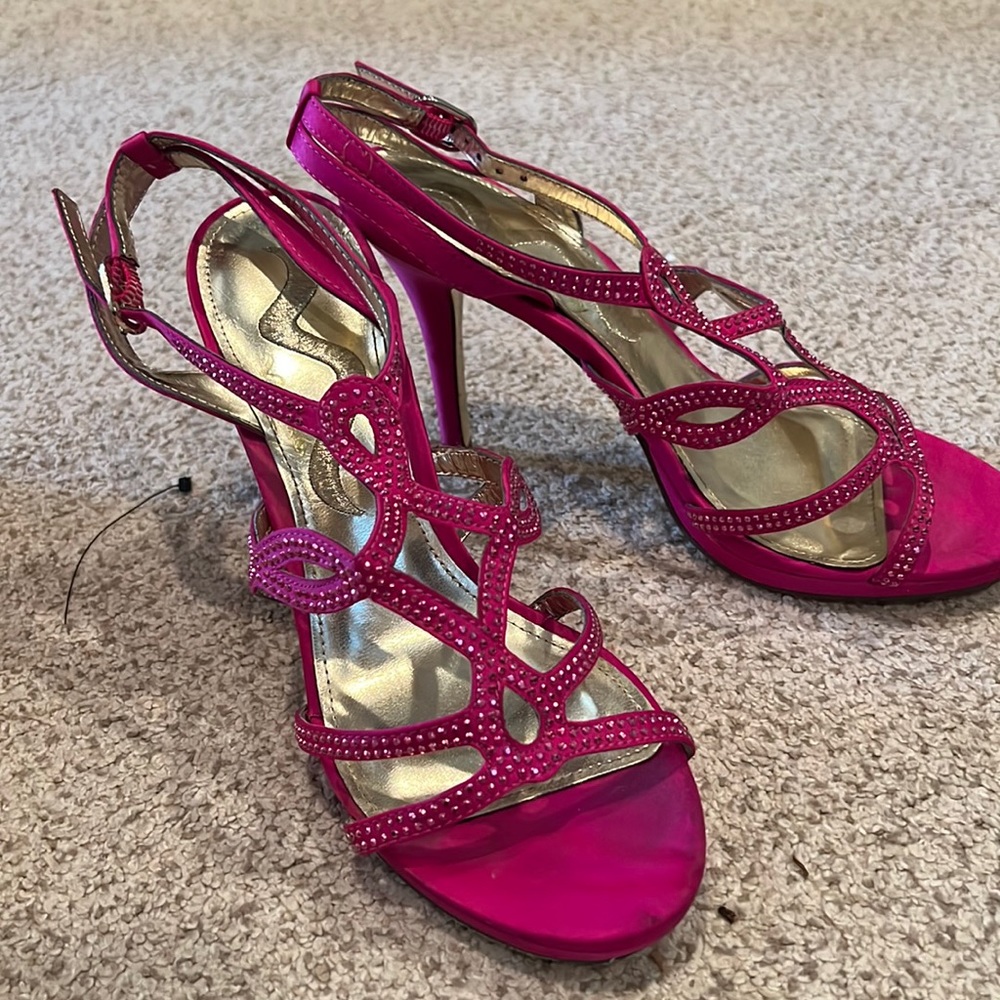 Nina hot pink rhinestone strappy heel 6.5